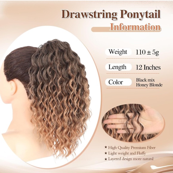 Brand New! Curly Ponytail Extension Drawstring Ponytail 12 inch - Picture 4 of 5